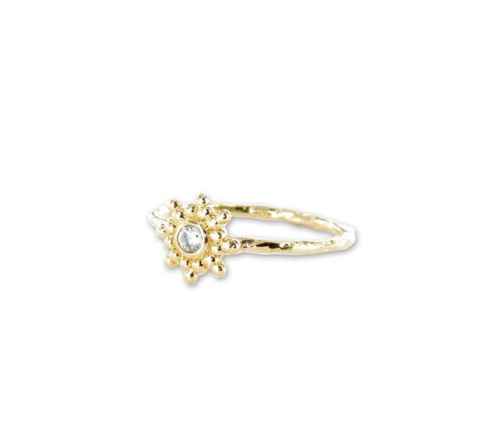 Bague Anneaux Fleurs Plaqué Or et Strass Blancs