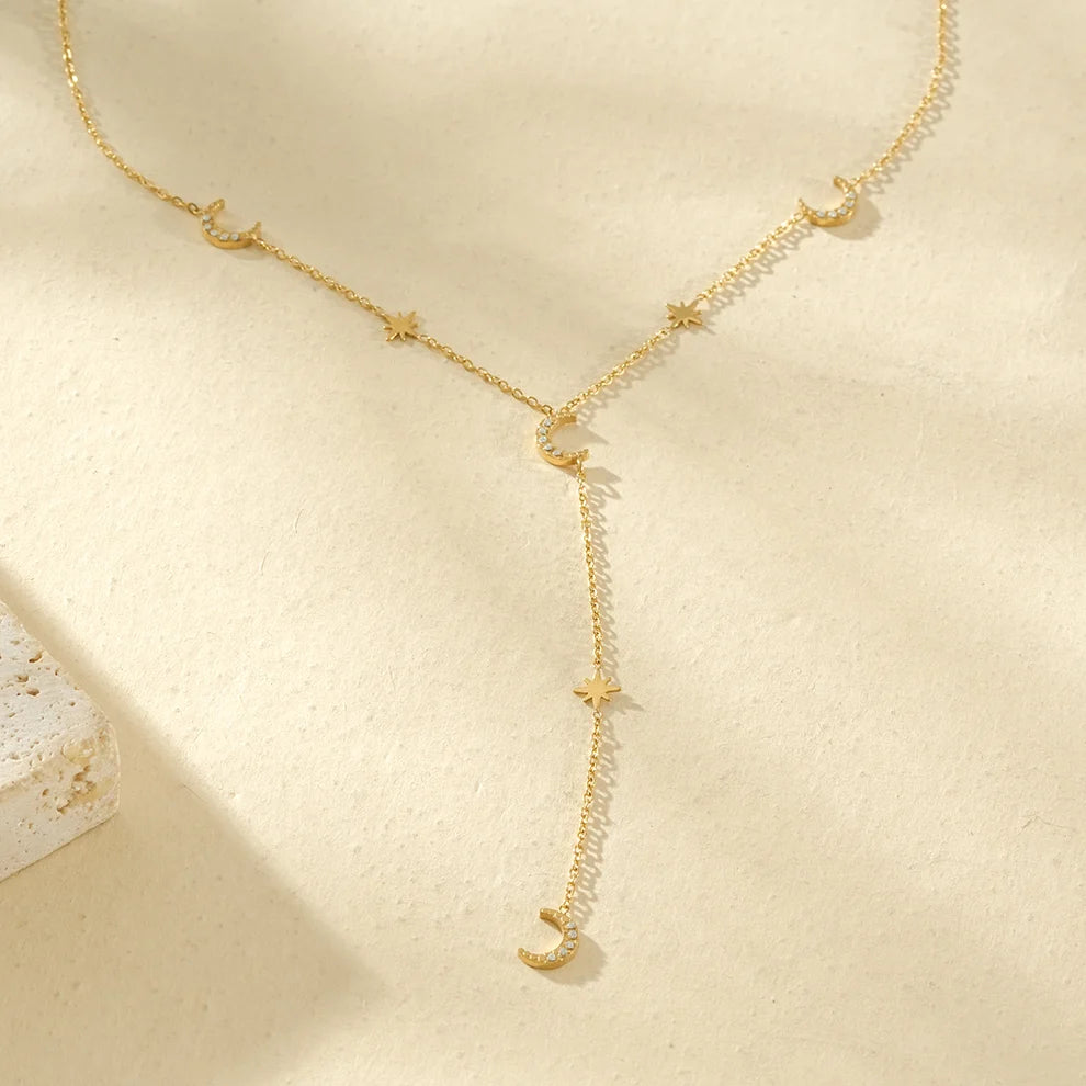 Collier Cravate Chaine Doré Etoiles et Soleil