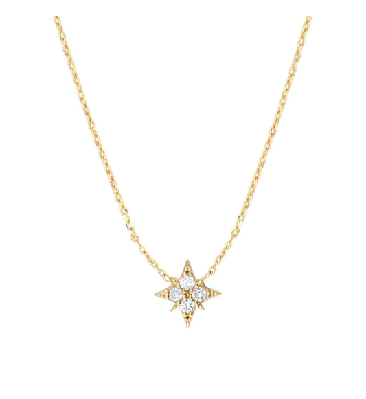 Collier Tour de Cou Pendentif Etoile et Strass Blanc 