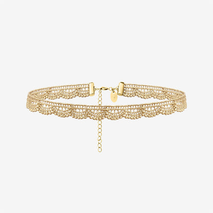 Collier Choker Ras de Cou Dentelle Doré 
