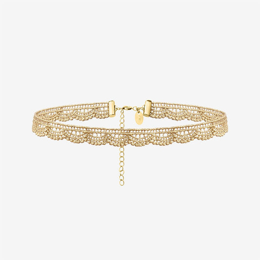Collier Choker Ras de Cou Dentelle Doré 
