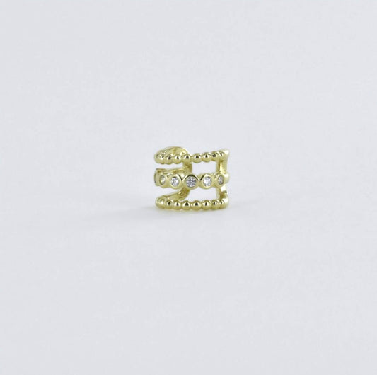 Bague d'Oreille Earcuff 3 Rangs et Strass Blancs 