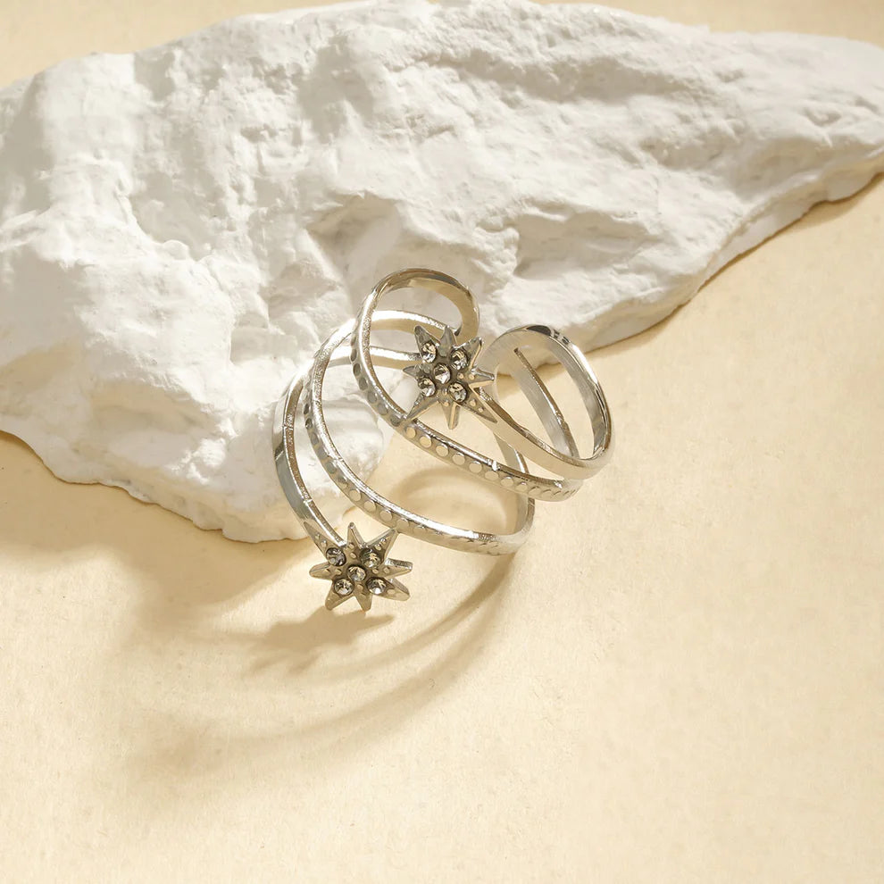 Bague Ajustable Double Star XL - Dorée