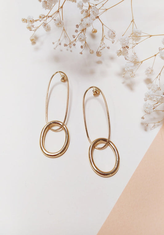Boucles d'Oreilles Ovales 2 anneaux Dorées vu de face
