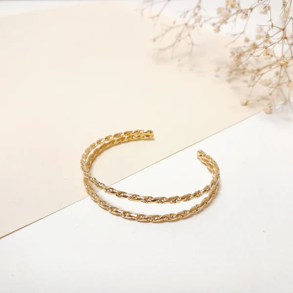 Bracelet Jonc Ajustable 2 Rangs Torsadés Doré