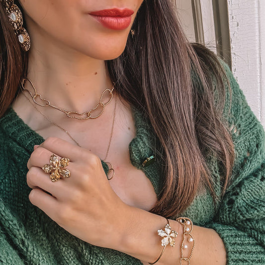 Collier Tour de Cou Grands Maillons Irréguliers Doré Porté