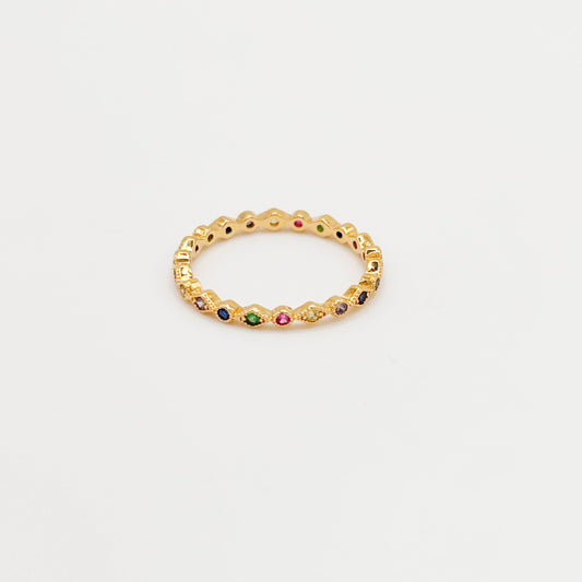 Bague Anneau Plaqué Or et Strass Multicolores