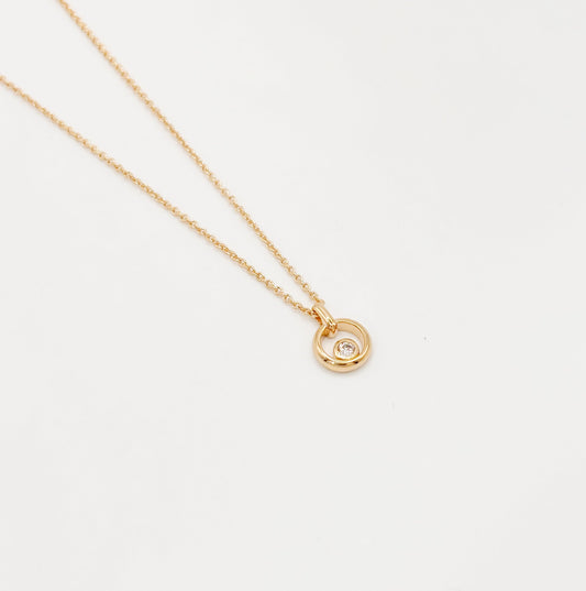 Collier Plaqué Or et Pendentif Cercle et Zircon Blanc