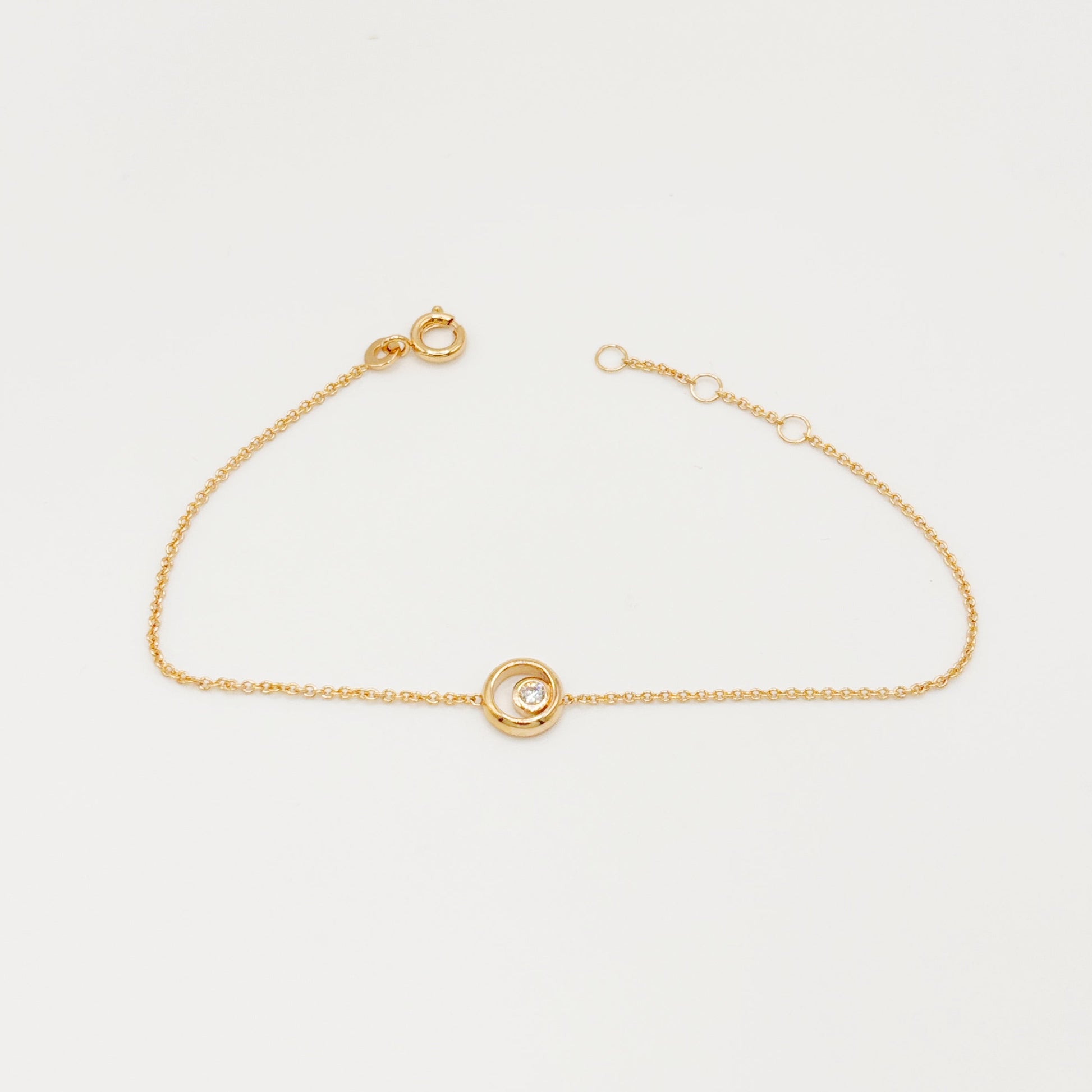 Bracelet Plaqué Or et Pendentif Cercle et Zircon Blanc