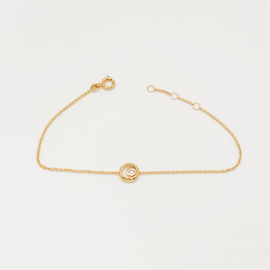 Bracelet Plaqué Or et Pendentif Cercle et Zircon Blanc
