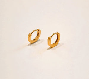 Boucles Petites Créoles Octogonales Plaqué Or vu de profil 