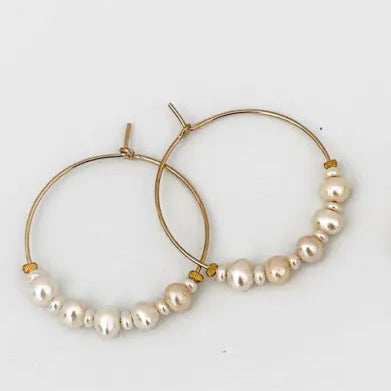 Boucles d'Oreilles Créoles Dorées et Perles de Culture