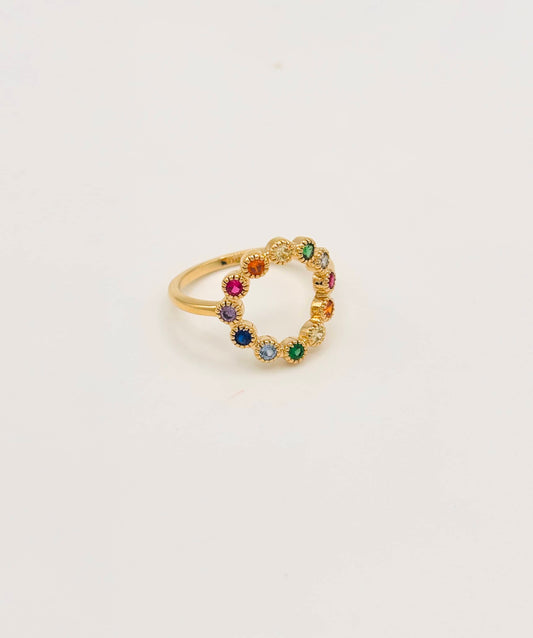 Bague Plaqué Or et Pendentif Cercle Strass Multicolores Inscrutés