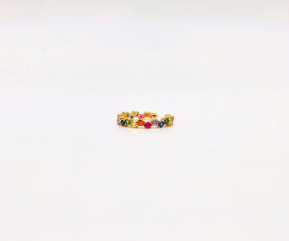 Bague d'Oreille Earcuff Doré et Strass Multicolores vu de face 