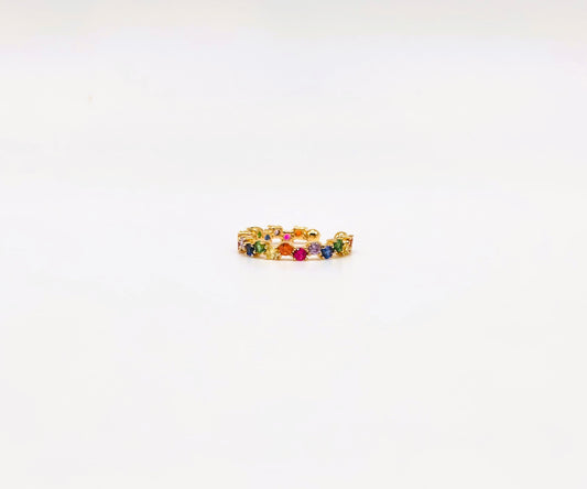 Bague d'Oreille Earcuff Doré et Strass Multicolores vu de face 