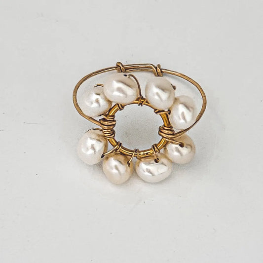 Bague Ajustable Doré Cercle et Perle de Culture