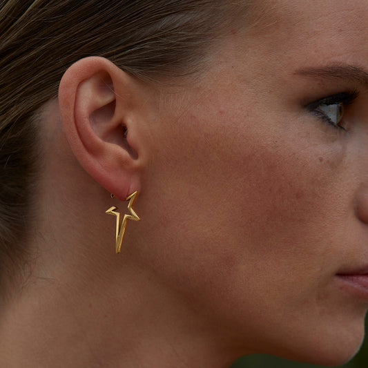 Boucles d'Oreilles Petites Etoiles Dorées Porté