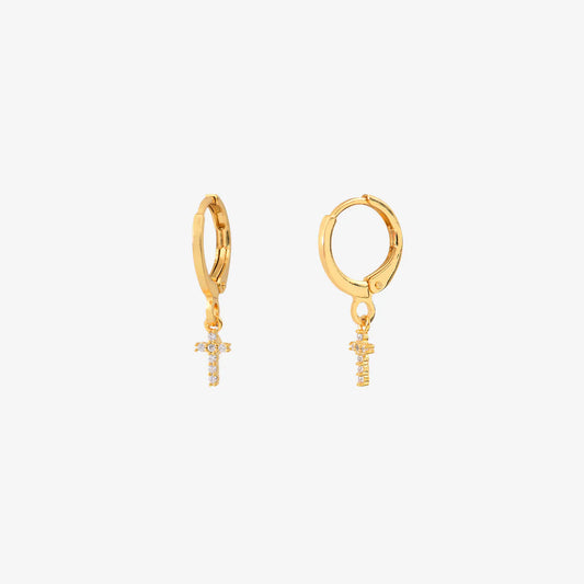 Boucles d'Oreilles Mini Créoles Croix Dorées