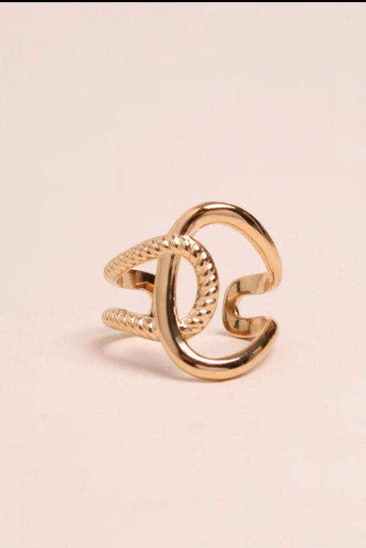Bague Ajustable Fleurs Plaqué Or vu de face 