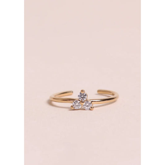 Bague Ajustable Plaqué Or Trèfles 3 Zircons 