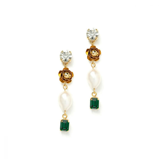 Boucles d'Oreilles Pendantes Cristaux Swarovski, Perles et Fleurs