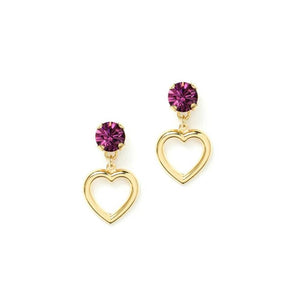 Boucles d'Oreilles Cristal Swarovski Violet et Coeur Ajouré