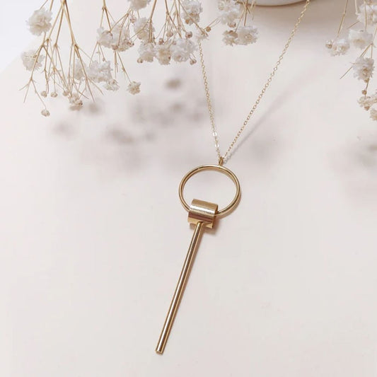 Collier Chaine Anneau et Tube Doré