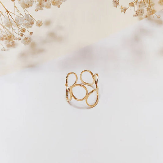 Bague Ajustable Dorée Petite Cercles Irréguliers 