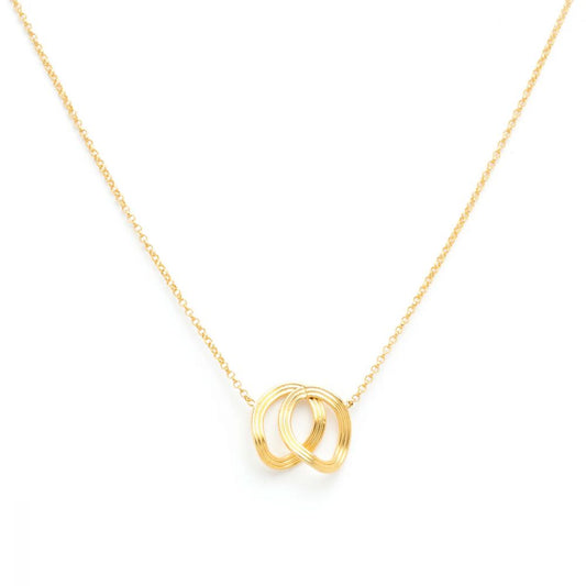 Collier Tour de Cou 2 Anneaux Striés et Entrelacés Dorés