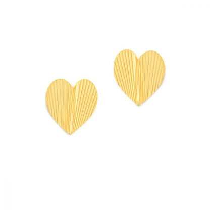 Boucles d'Oreilles Grand Coeur Strié Doré