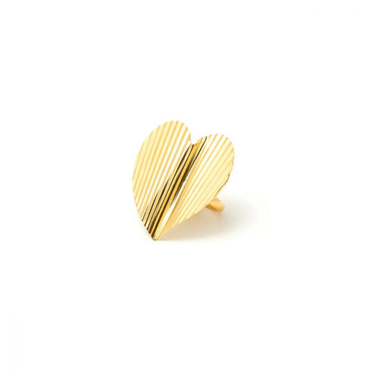 Bague Grand Coeur Strié Doré