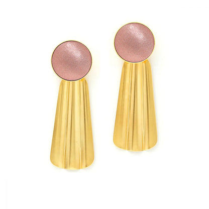 Boucles d'Oreilles Pendantes Bouton de Tissu et Rectangle Doré