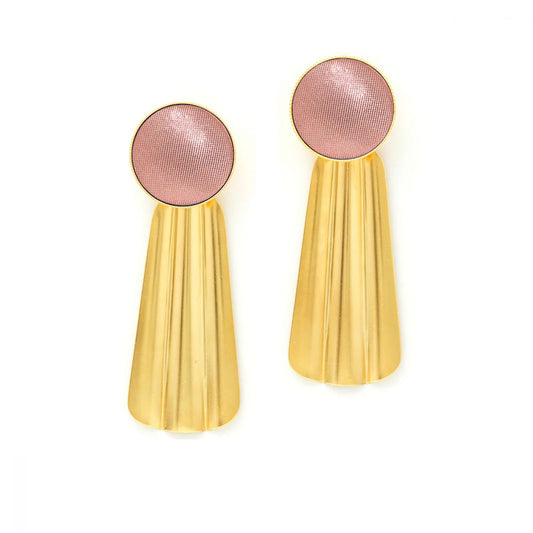 Boucles d'Oreilles Pendantes Bouton de Tissu et Rectangle Doré