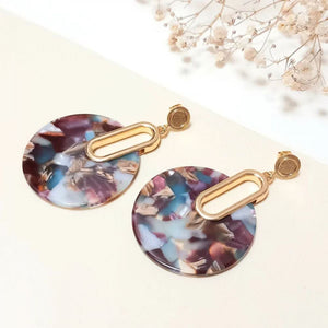 Boucles d'Oreilles Pendantes Rond Acétate Violet 