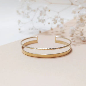 Bracelet Jonc 2 Rangs Lisse et Torsadé Doré