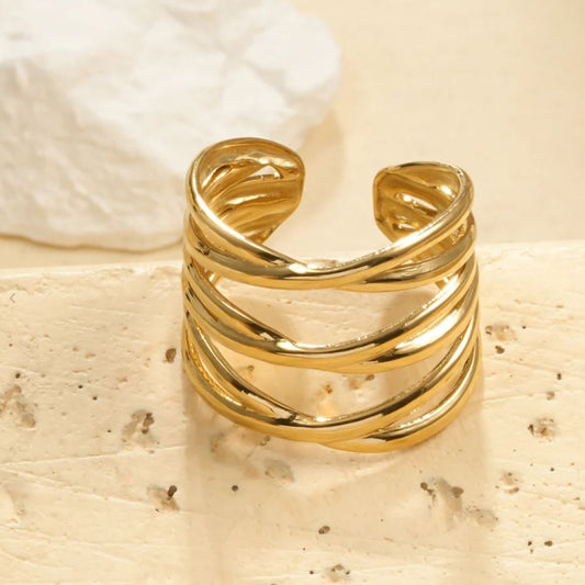 Bague Ajustable Multilignes Dorées 