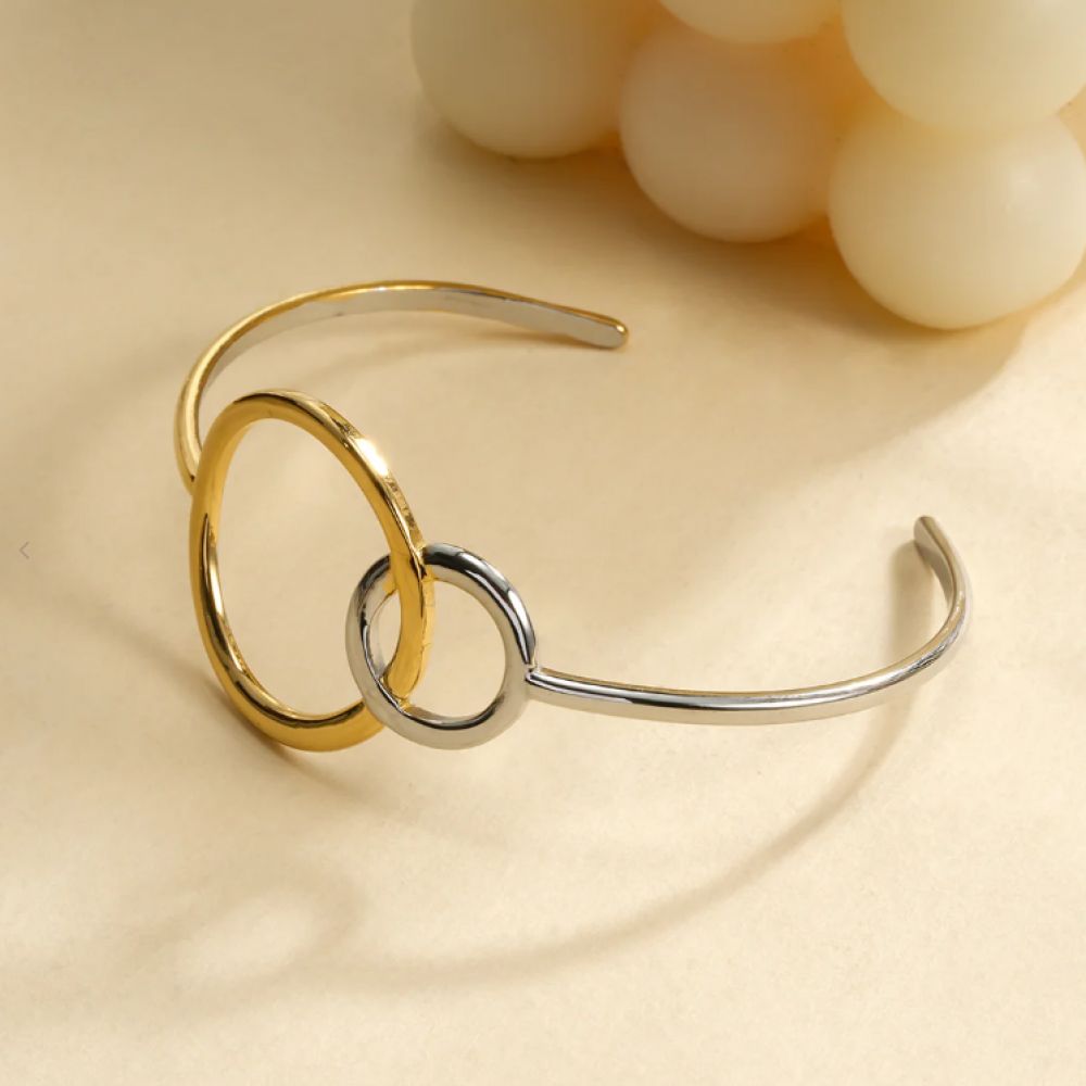 Bracelet Jonc 2 Anneaux Entrelacés Bicolore