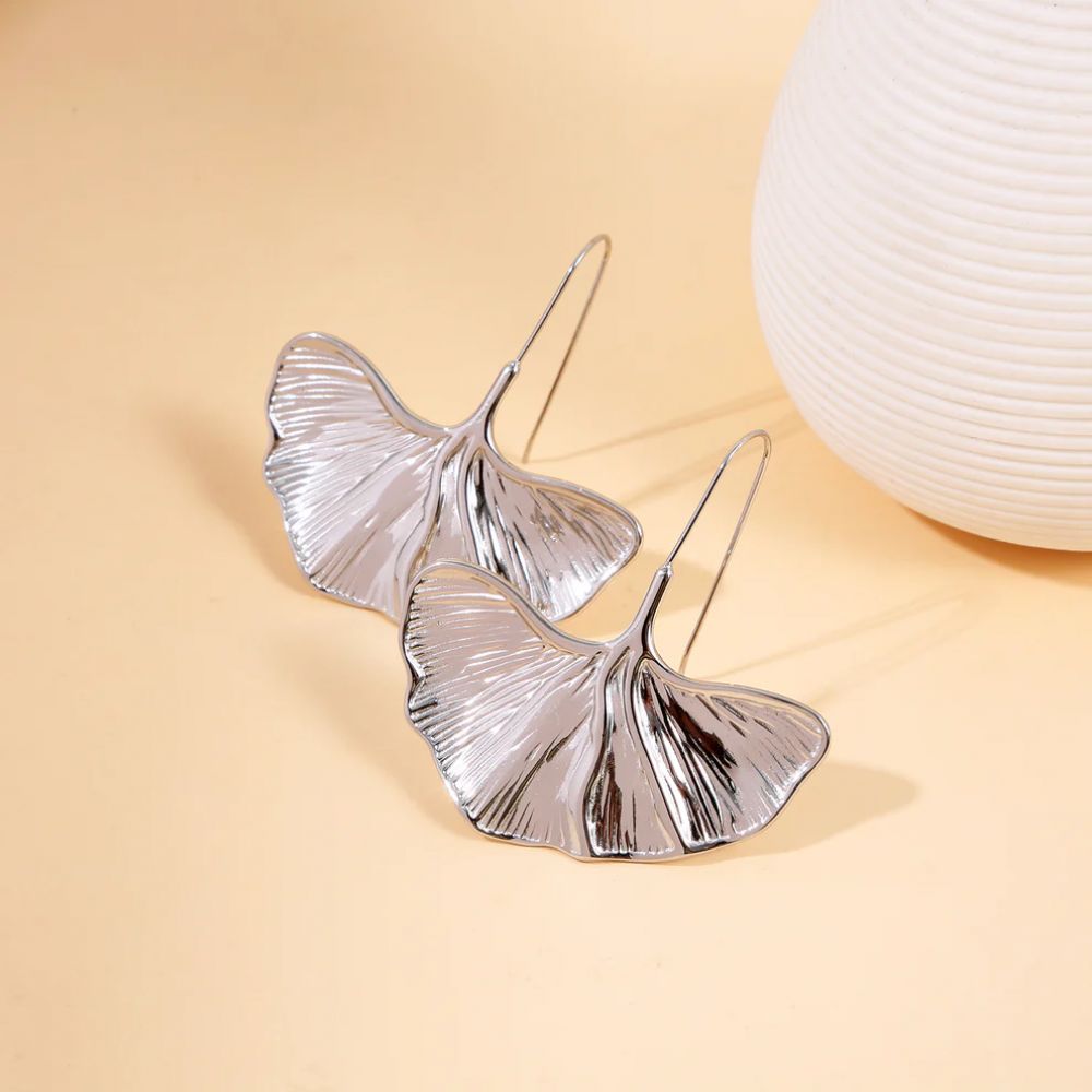 Boucles d'Oreilles Dormeuses Feuilles de Ginkgo Argent