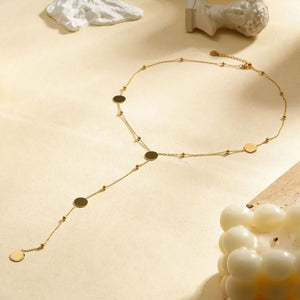 Collier Sautoir Cavate Billes et Disques Doré