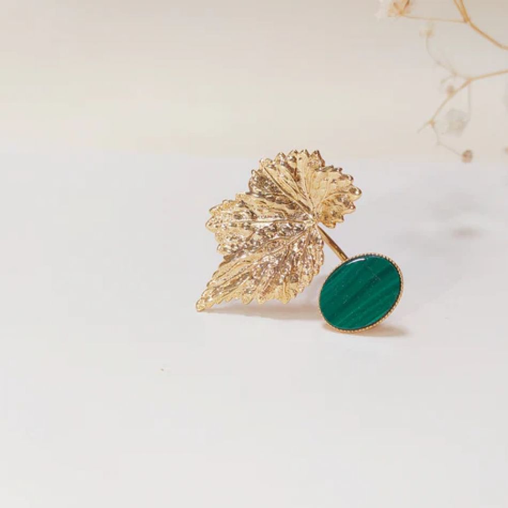 Bague Ouverte Doré Feuille Martelé et Nacre Blanche 