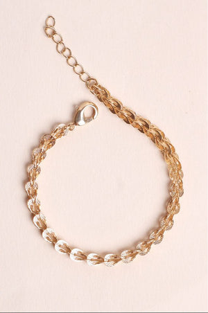 Bracelet Mailles Pétales Arrondi Striée Doré