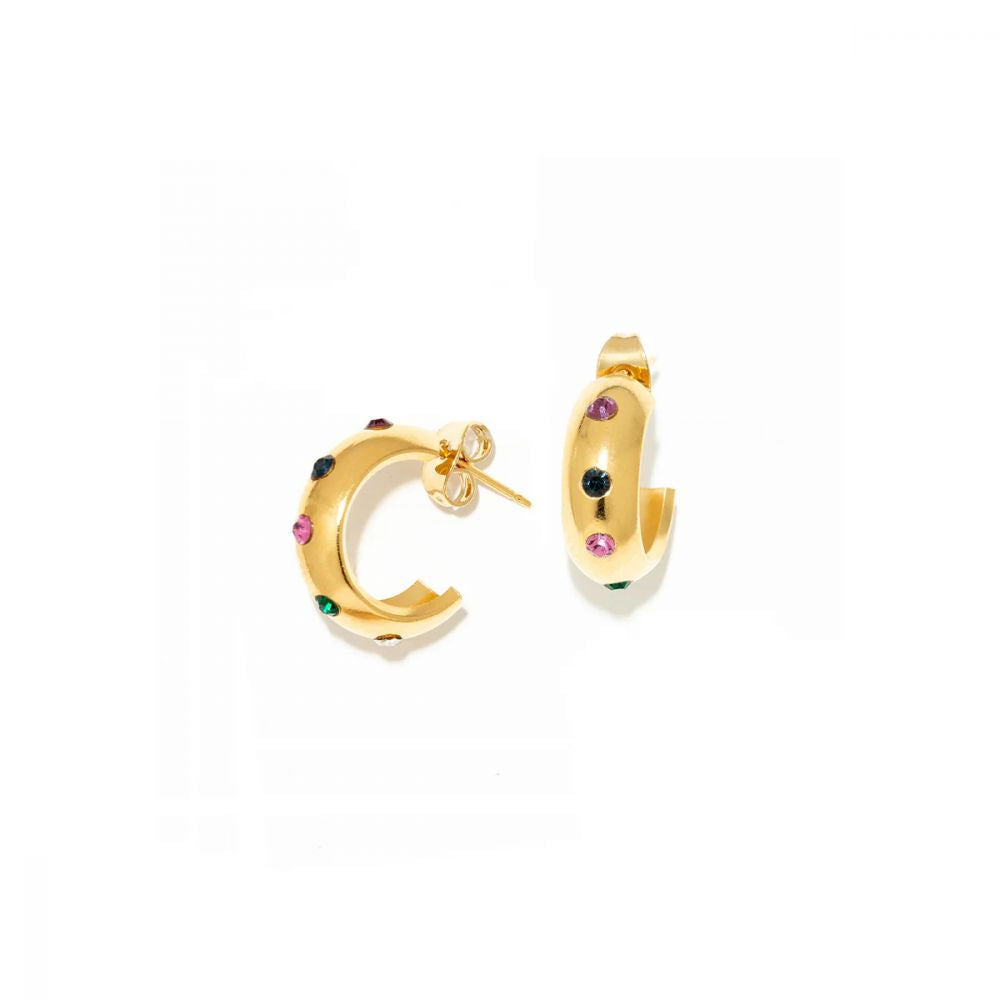 Boucles d'Oreilles Créoles Epaisses Dorées et Cristal Swarovski