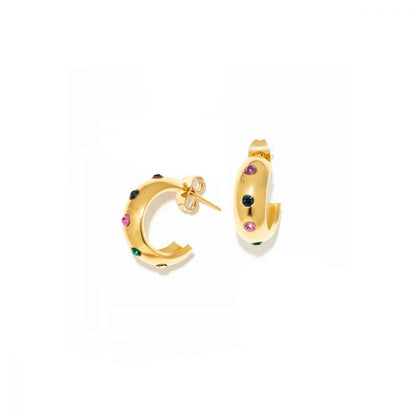 Boucles d'Oreilles Créoles Epaisses Dorées et Cristal Swarovski