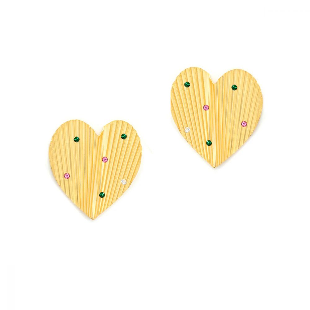 Boucles d'Oreilles Grand Coeur Strié et Cristal Swarovski