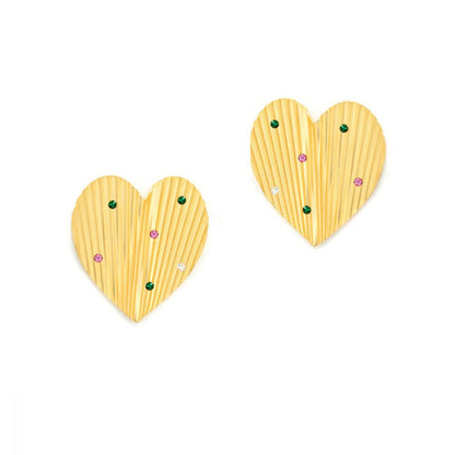 Boucles d'Oreilles Grand Coeur Strié et Cristal Swarovski