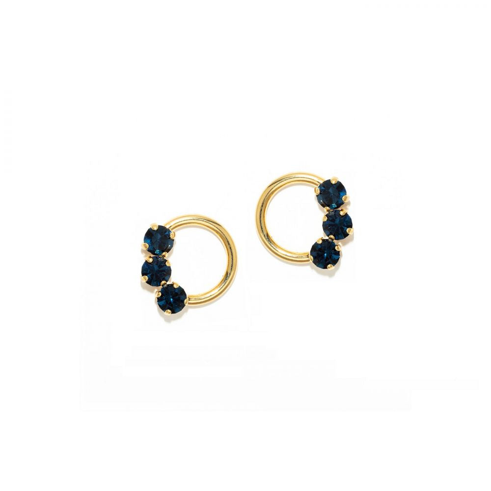 Boucles d'Oreilles Anneaux Doré et 3 Cristaux Swarovski