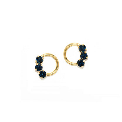 Boucles d'Oreilles Anneaux Doré et 3 Cristaux Swarovski