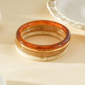 4 Bracelets Joncs Doré et Résine Marbré, Ambré 