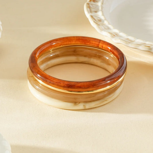 4 Bracelets Joncs Doré et Résine Marbré, Ambré 