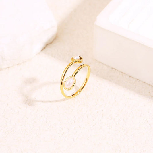 Bague Ouverte Doré Forme Spirale 2 Nacre Blanche